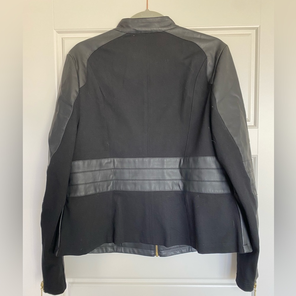 Black faux leather logo jacket
